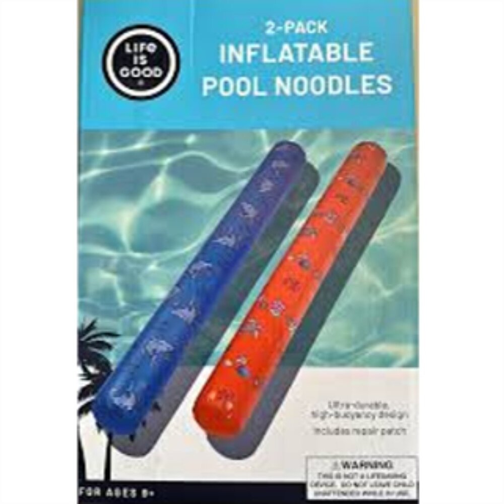 Life is Good 2-pack Inflatable Pool Noodles Ultra Durable Red Blue NWT